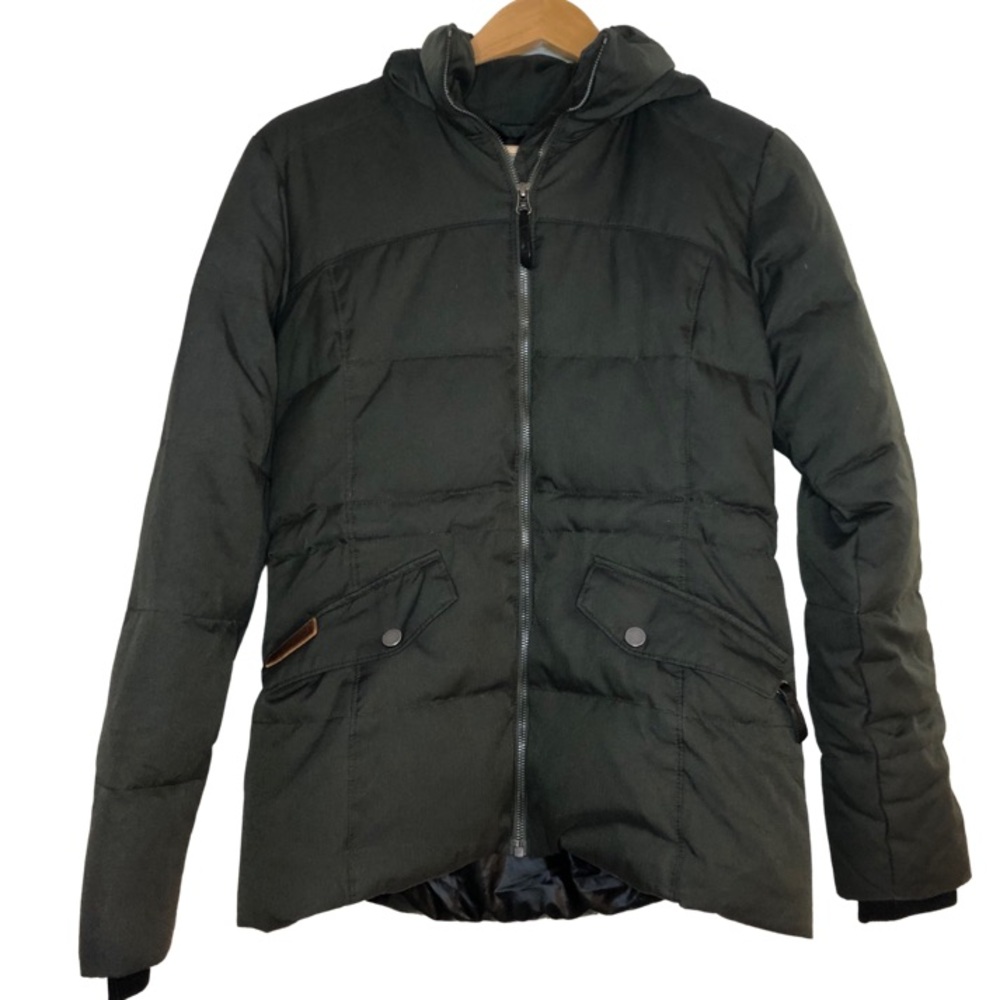 Columbia Down Puffer Jacked Hooded Leather Accents Warm Winter Coat